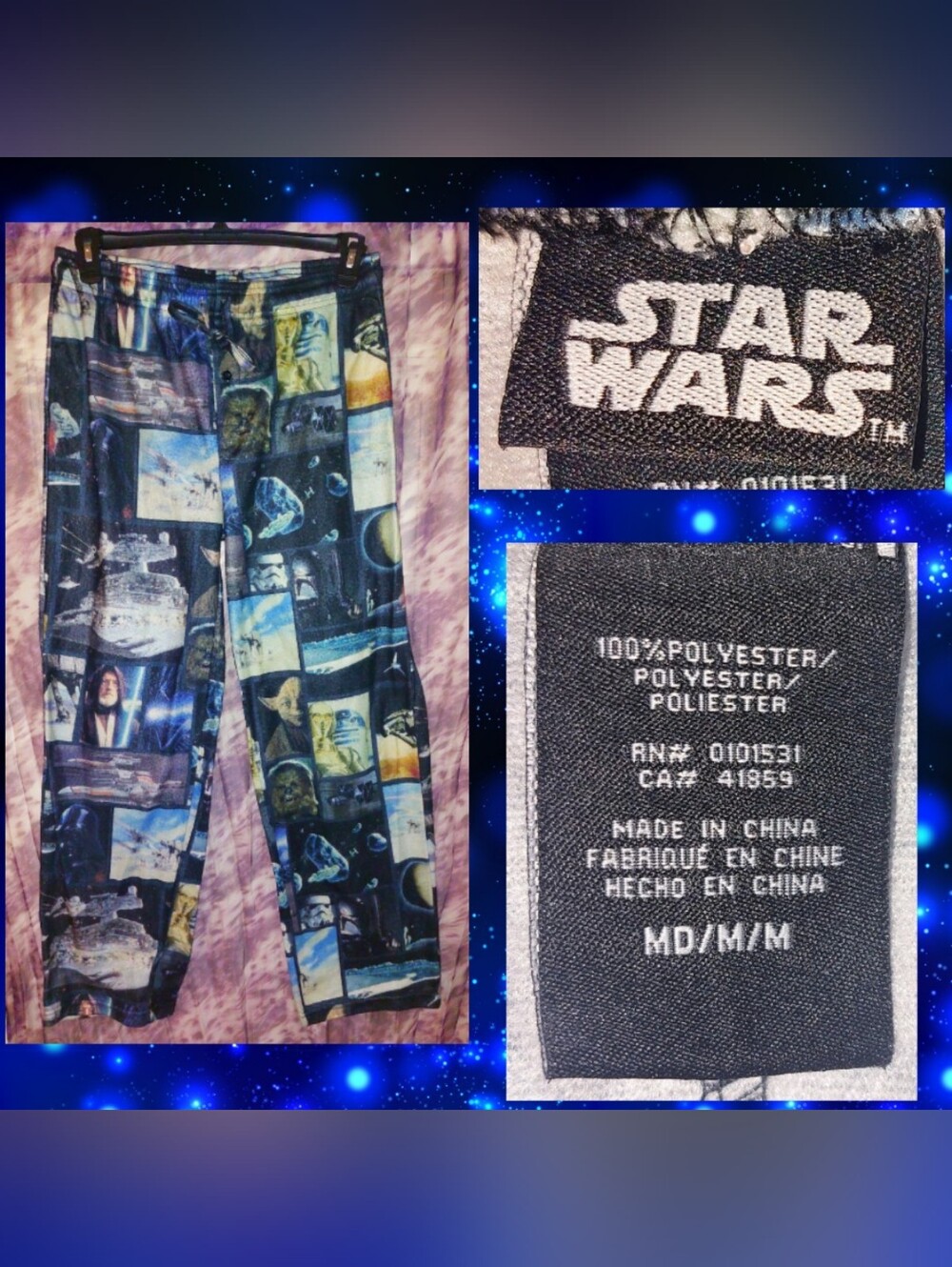 Star Wars Blk/Multiclr Movies Stills Graphic Print Fleece Knit Lounge Pants Sz M